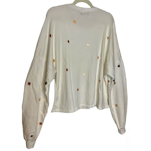 NWT Michael Lauren Fairfax Classic Sweatshirt in White with Rose Gold Sun Foils - Picture 6 of 13